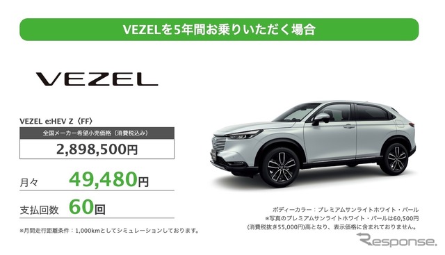 ヴェゼルに5年間乗る場合の支払いシミュレーション(※4)