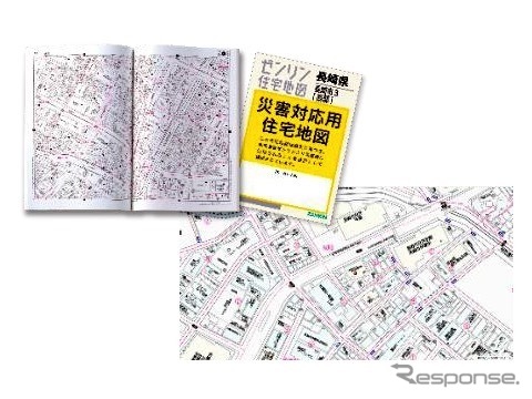 災害対応用住宅地図(左上)とデジタル地図(イメージ)