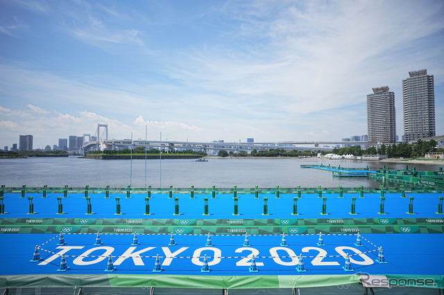 東京2020オリンピック・パラリン大会トライアスロン競技の会場となるお台場海浜公園（7月20日）