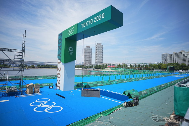 東京2020オリンピック・パラリン大会トライアスロン競技の会場となるお台場海浜公園(7月20日)