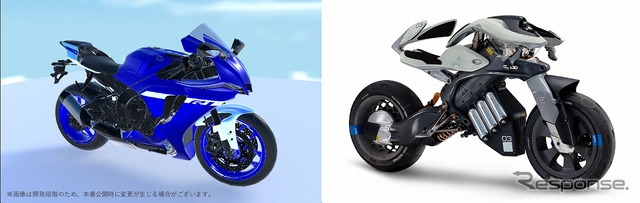 YZF-R1の3Dモデル（左）とMOTOROIDO実物の写真（右）