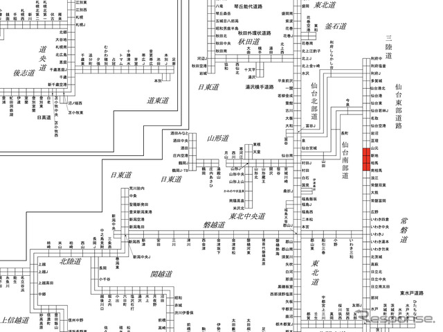 通行止めの可能性がある区間（赤）