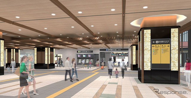 今後の福井新駅舎は内装や設備の工事が進められる。画像はコンコースのイメージ。