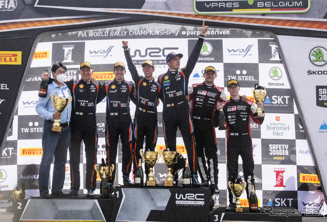 WRC第8戦ベルギーの表彰台。