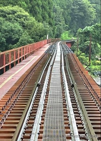 第十玖珠川橋梁の線路変状状況。