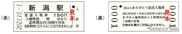 「Max ありがとう記念入場券」各セットに付属するB型硬券入場券のイメージ。
