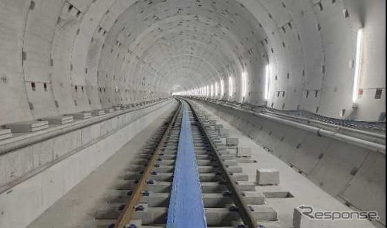 大阪府北部から万博会場へ向けてのアクセス向上を図るため、2023年度の開業を目指して建設が進められている北大阪急行電鉄延伸区間（千里中央～箕面萱野間約2.5km）のシールドトンネル。