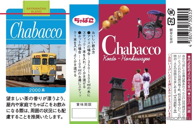 Chabacco（本川越駅）：西武鉄道2000系と、小江戸川越を代表する時の鐘と蔵造りの街並みを散策する人々