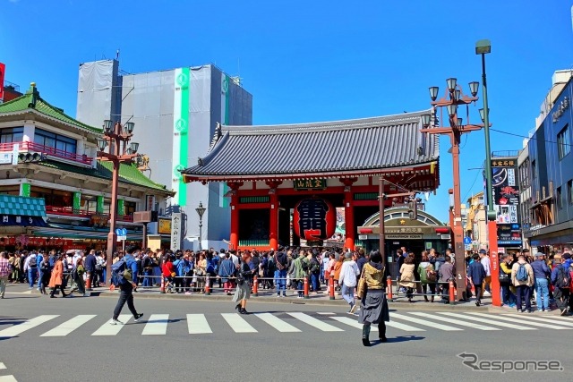 東京2020パラリンピックマラソンのコース、浅草雷門