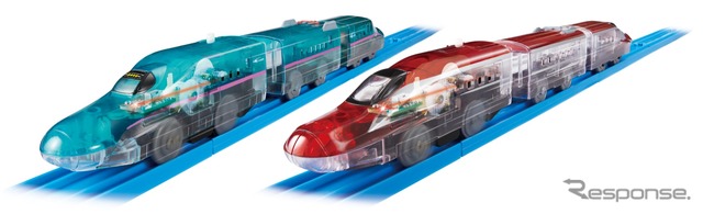 プラレール「電池いらずで出発進行! テコロでチャージ」 ※写真の光や軌跡、車体の透明度はイメージ (c) TOMY