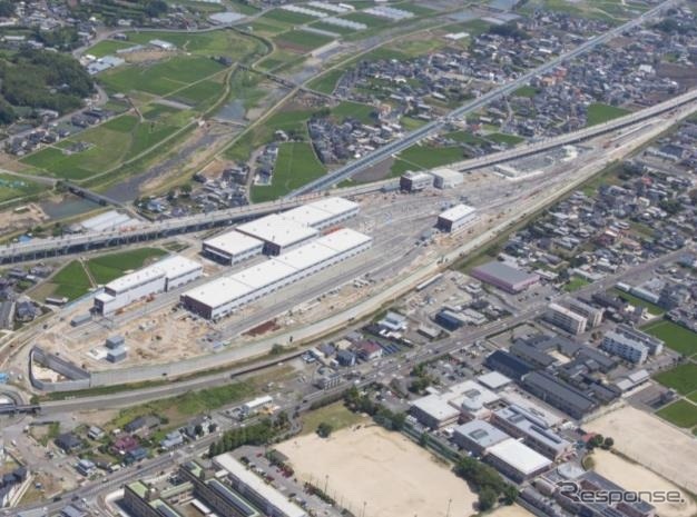 大村車両基地の建設状況(8月時点)。