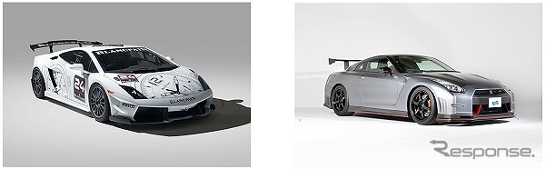 左:2009 ランボルギーニ ガヤルド スーパートロフェオ/右:2015 日産 GT-R ニスモNアタックパッケージAキット