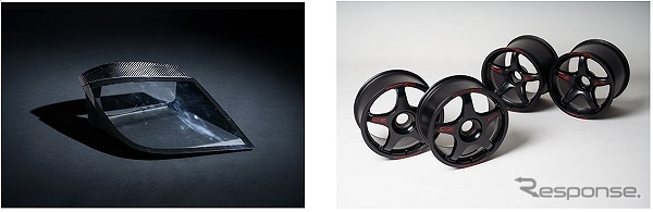 左:マクラーレンF1 ヘッドライトカバー/右:ディアブロSVR用OZレーシング製センターロックホイールセット(マットブラック)