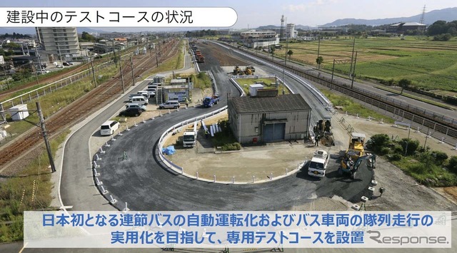 テストコースの近景。滋賀県野洲市にあるJR西日本の車両基地跡地を活用している(提供：ソフトバンク)