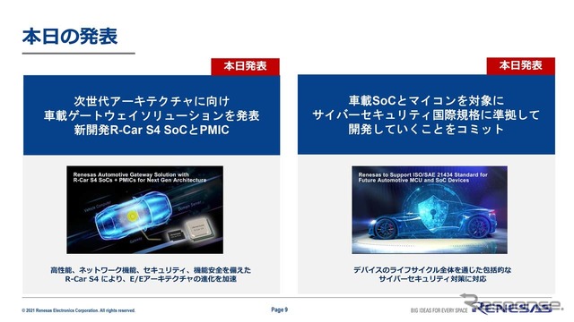 10月6日には、新開発SoCとサイバーセキュリティ国際規格に準拠して開発していくコミットメントの2つの発表があった。