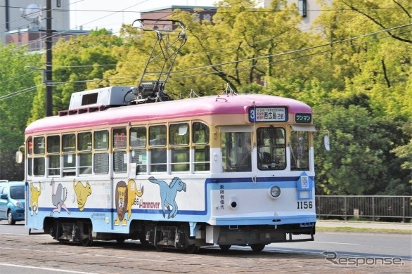 1150形1156号。1955年製で神戸市電時代も同形を名乗っていた。広島電鉄へは7両が譲渡された。