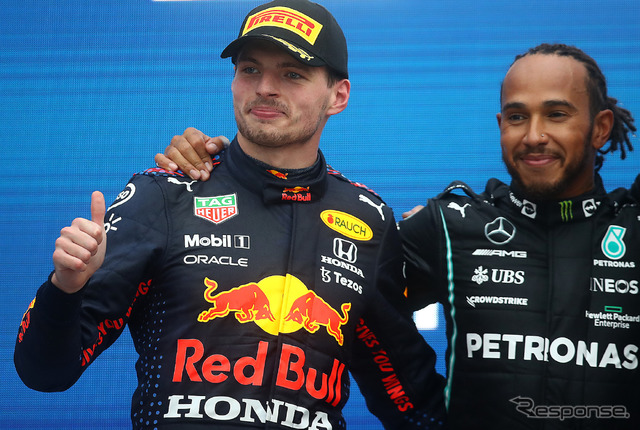 レッドブルの“エース”であるマックス・フェルスタッペン(左)。今季2021年はメルセデスのルイス・ハミルトン(右)と激しい王座争いを演じている。