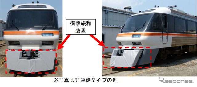 衝撃緩和装置が付いたJR東海のキハ85形（非貫通車）。