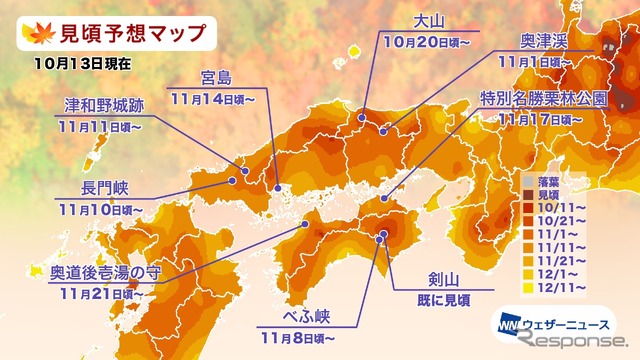 エリア別の紅葉見頃予想