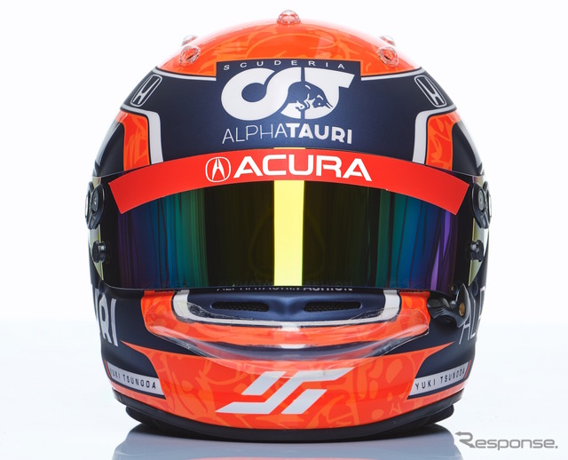 角田裕毅のヘルメットバイザーも“ACURA仕様”に(2021年アメリカGPで実際に使用する予定のヘルメットは次写真)。