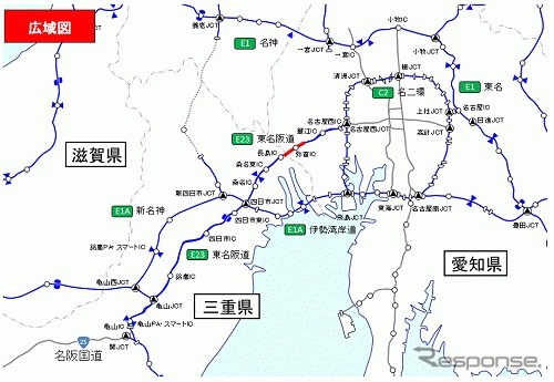 昼夜連続・車線規制区間（広域図）