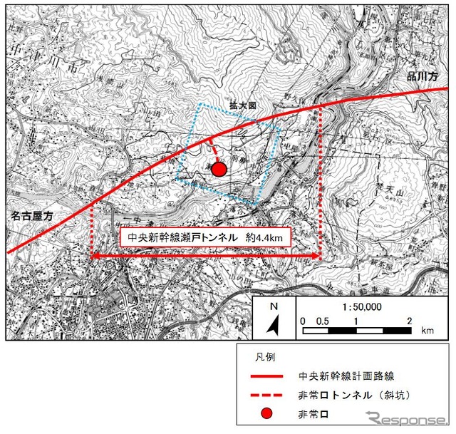 瀬戸トンネルの工事位置。