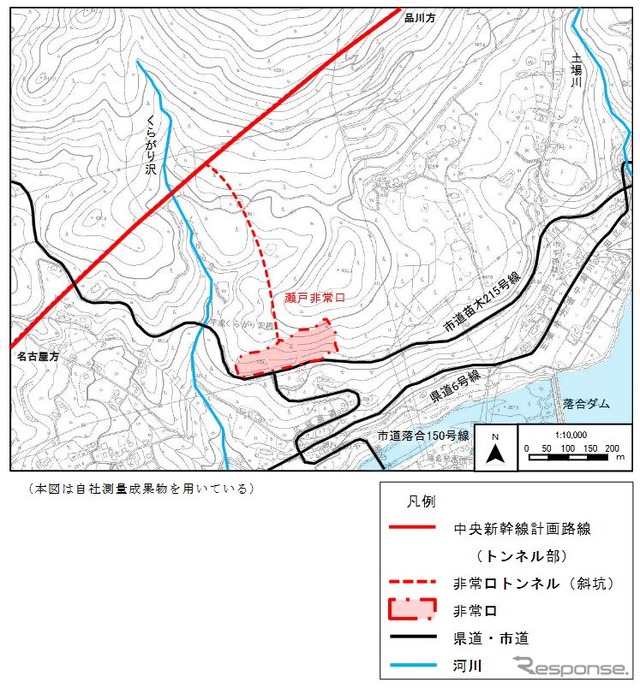 瀬戸トンネルの工事位置（拡大図）。