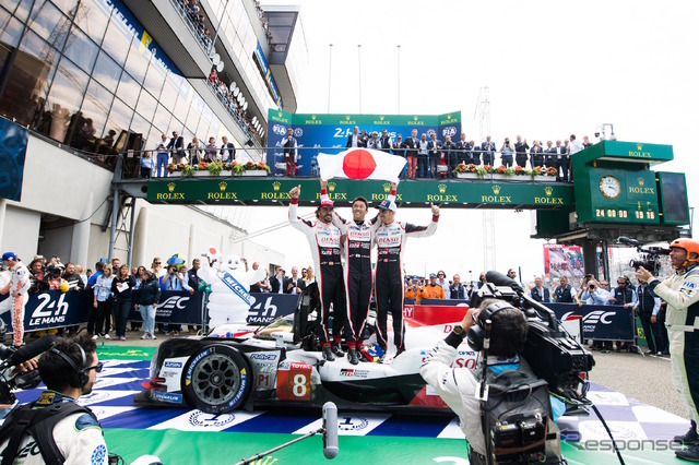 2018年のルマン24時間レースで総合優勝した、中嶋一貴らの#8 トヨタTS050(中嶋、トヨタともルマン初制覇)。