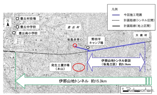 坂島工区が担当する伊那山地トンネルの工事位置。