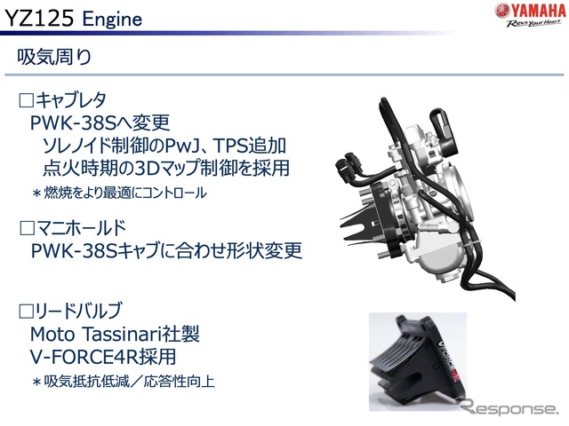 ヤマハ YZ125 2022年モデルのエンジン（吸気まわり）