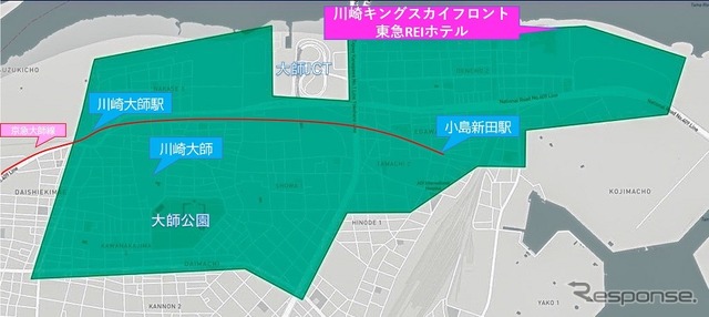 走行可能範囲。走行可能範囲から出た場合には自動的に電源が切れ、戻ると再び電源が入る。