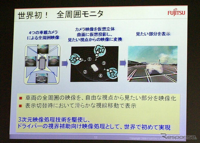 富士通研究所、車両全周囲をリアルタイムで表示する映像処理技術を開発