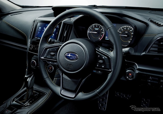 スバル XV アドバンス スタイルエディション 本革巻ステアリングホイール(ブラックラスト塗装ベゼル、イエローステッチ)