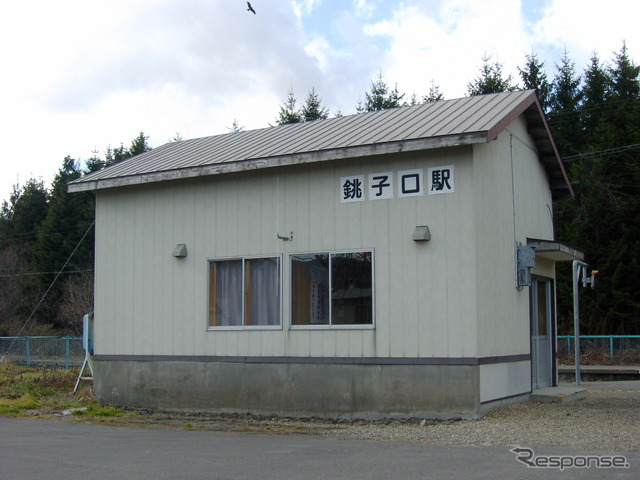 流山温泉駅の森方隣駅、銚子口駅も廃止される。同駅は1945年6月に開業した。2001年11月15日。