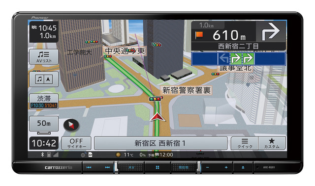 「Bluetooth」に対応した市販AV一体型ナビの一例(カロッツェリア・楽ナビ AVIC-RQ911)。