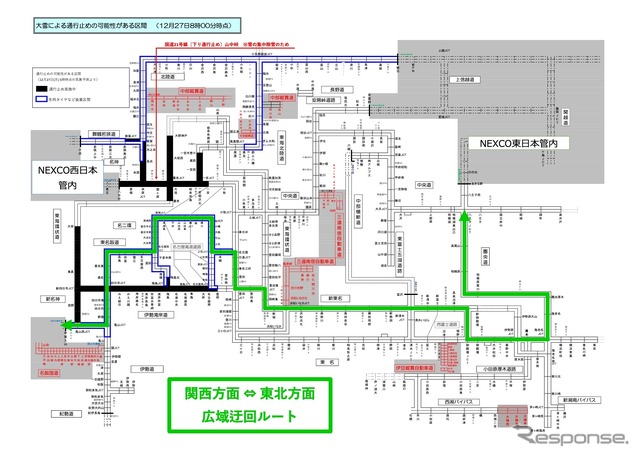 NEXCO中日本通行止めと高域迂回