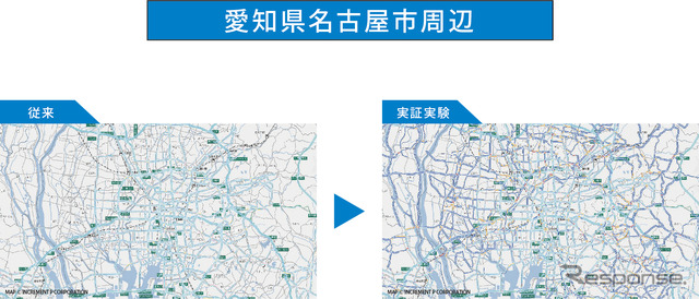 VICS提供エリアが拡大する愛知県名古屋市周辺の例