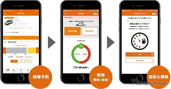 レンタカー専用アプリ画面