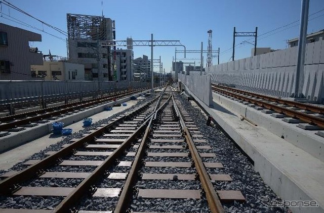 竹ノ塚駅付近の高架複々線。
