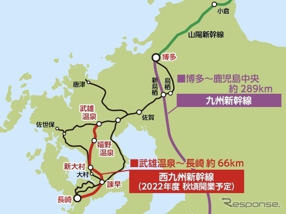 開業予定区間:武雄温泉~長崎間
