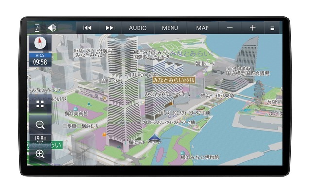 市販AV一体型ナビの一例(パナソニック・ストラーダ CN-F1X10BHD)。
