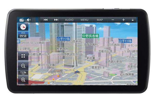 市販AV一体型ナビの一例(パナソニック・ストラーダ CN-F1D9HD)。