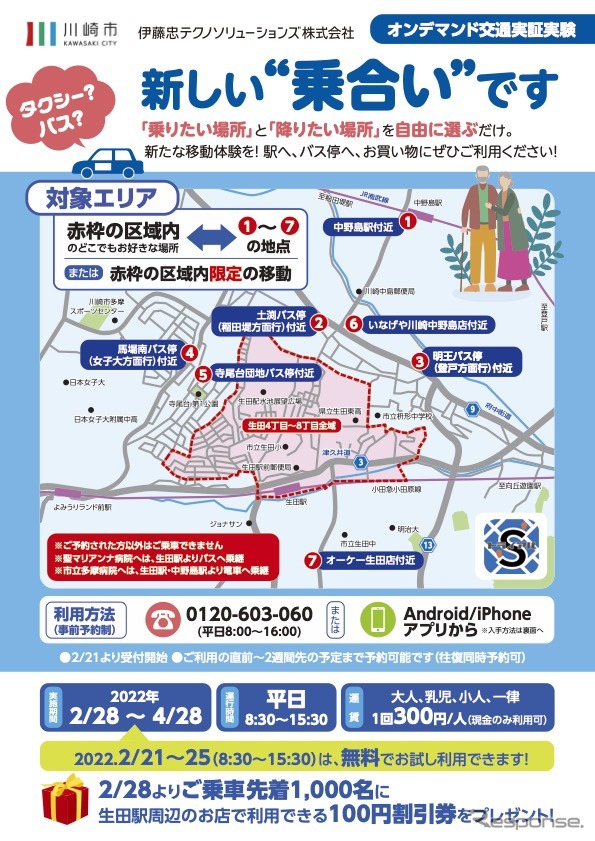 生田山の手オンデマンド交通実証実験（チラシ）