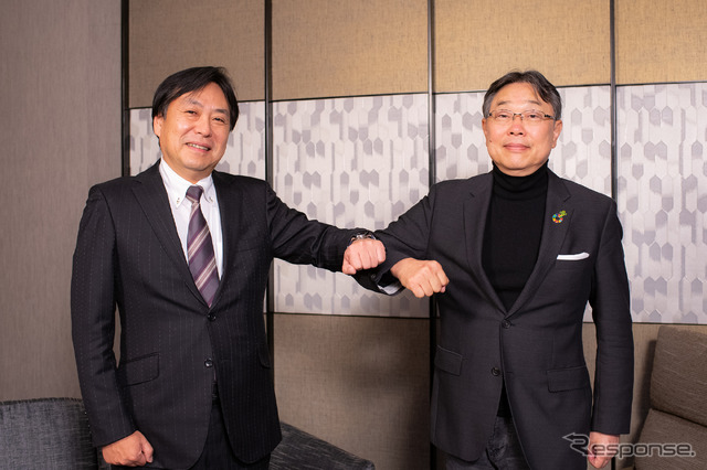 HERE Japan 高橋明宏 代表取締役社長（左）とジオテクノロジーズ 杉原博茂 代表取締役社長 CEO（右）