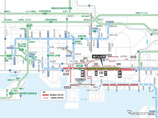 阪神高速道路・他の高速道路・一般道 主要渋滞予測図