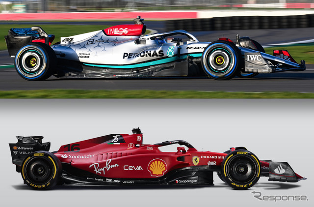 メルセデス「W13」(上)とフェラーリ「F1-75」