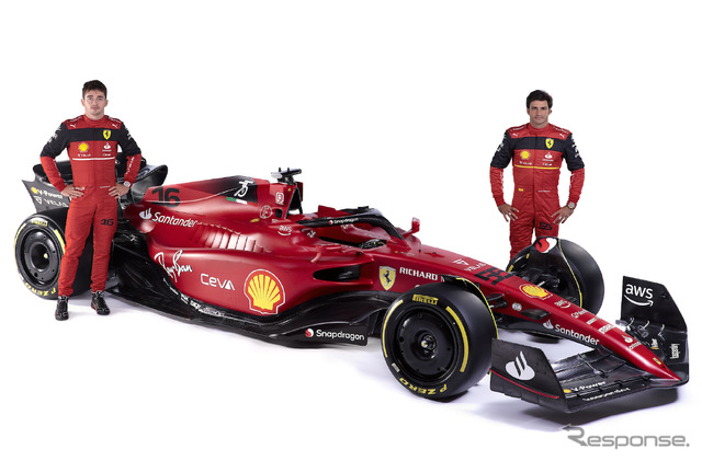 フェラーリF1-75(発表画像 with ドライバーコンビ)