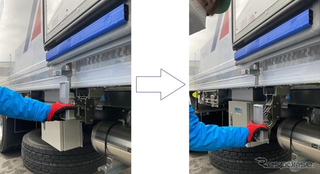 アサヒロジスティクス Bies Liner（ビィズライナー）専用車：後部扉ストッパー