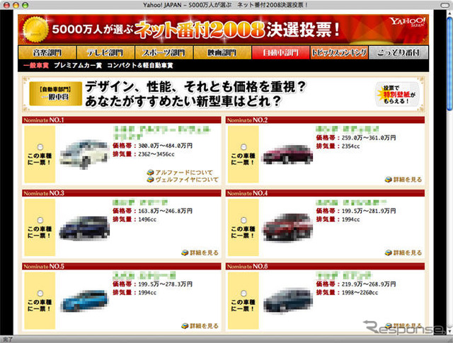 5000万人が選ぶネット番付08…ヤフーで投票受付中　12月8日まで