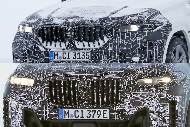 BMW X6(上) とX5(下)改良新型プロトタイプのフロントマスク(スクープ写真)